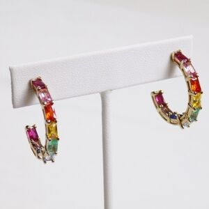 new! chunky rainbow crystal baguette hoop earrings